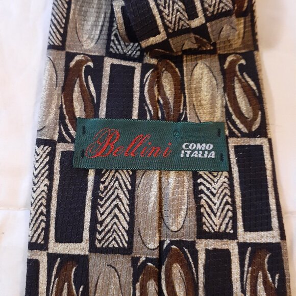 Bellini Como Italia Men's Vintage Silk Tie, Beige, Brown, Black - Picture 2 of 4